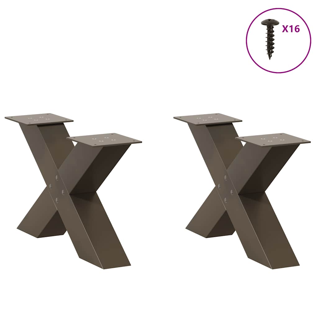 vidaXL Picioare pentru măsuță de cafea în formă de X, 2 buc., oțel natural, 60 x (30-31) cm