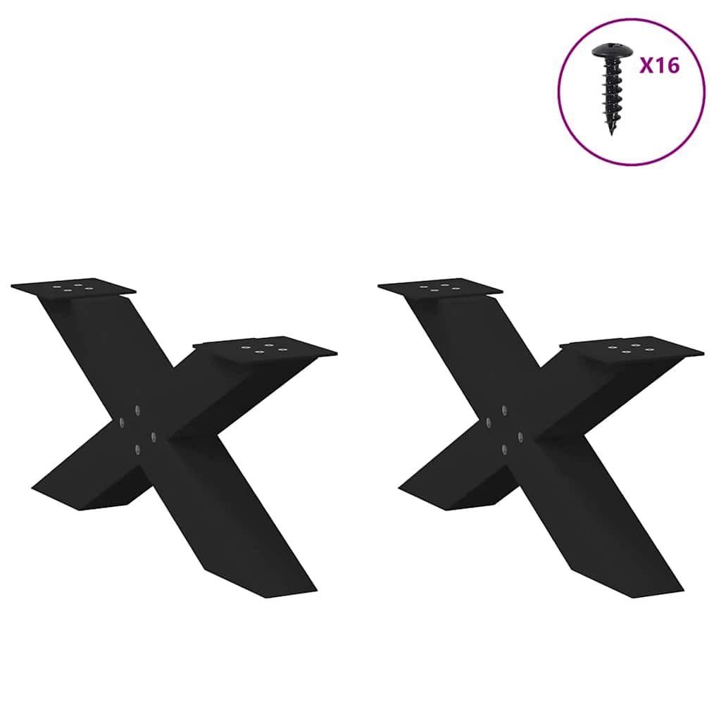 vidaXL Picioare pentru măsuță de cafea în formă de X, 2 buc., negru, 70x(30-31) cm, oțel