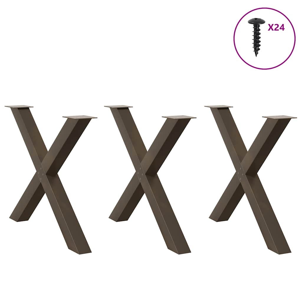 vidaXL Picioare de masă în formă de X, 3 buc., oțel natural, 90x(72-73) cm