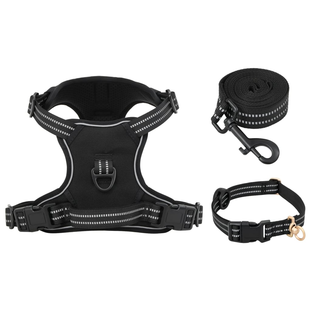 vidaXL Ham pentru câini cu plumb și guler, reglabil, negru, XL vidaXL Ham pentru câini cu plumb și guler, reglabil, negru, XL