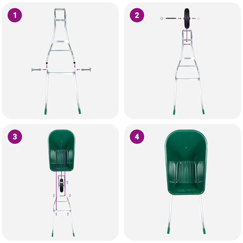 vidaXL Roabă Verde 90 L 150 kg Oțel galvanizat și plastic vidaXL Roabă Verde 90 L 150 kg Oțel galvanizat și plastic