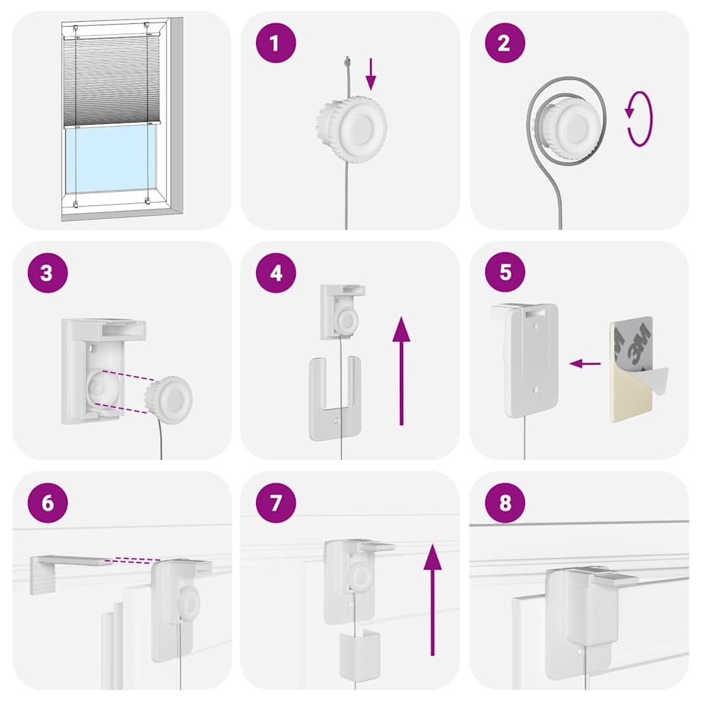 vidaXL Jaluză plisată alb 55x200 cm Lățime țesătură 54,4cm poliester