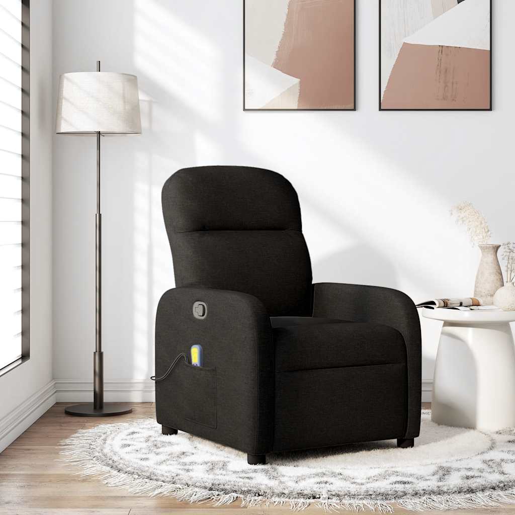 vidaXL Fotoliu de masaj rabatabil, negru, material textil vidaXL Fotoliu de masaj rabatabil, negru, material textil