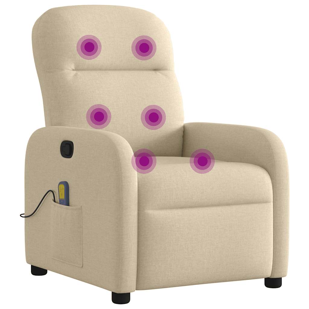 vidaXL Fotoliu rabatabil de masaj, crem, material textil