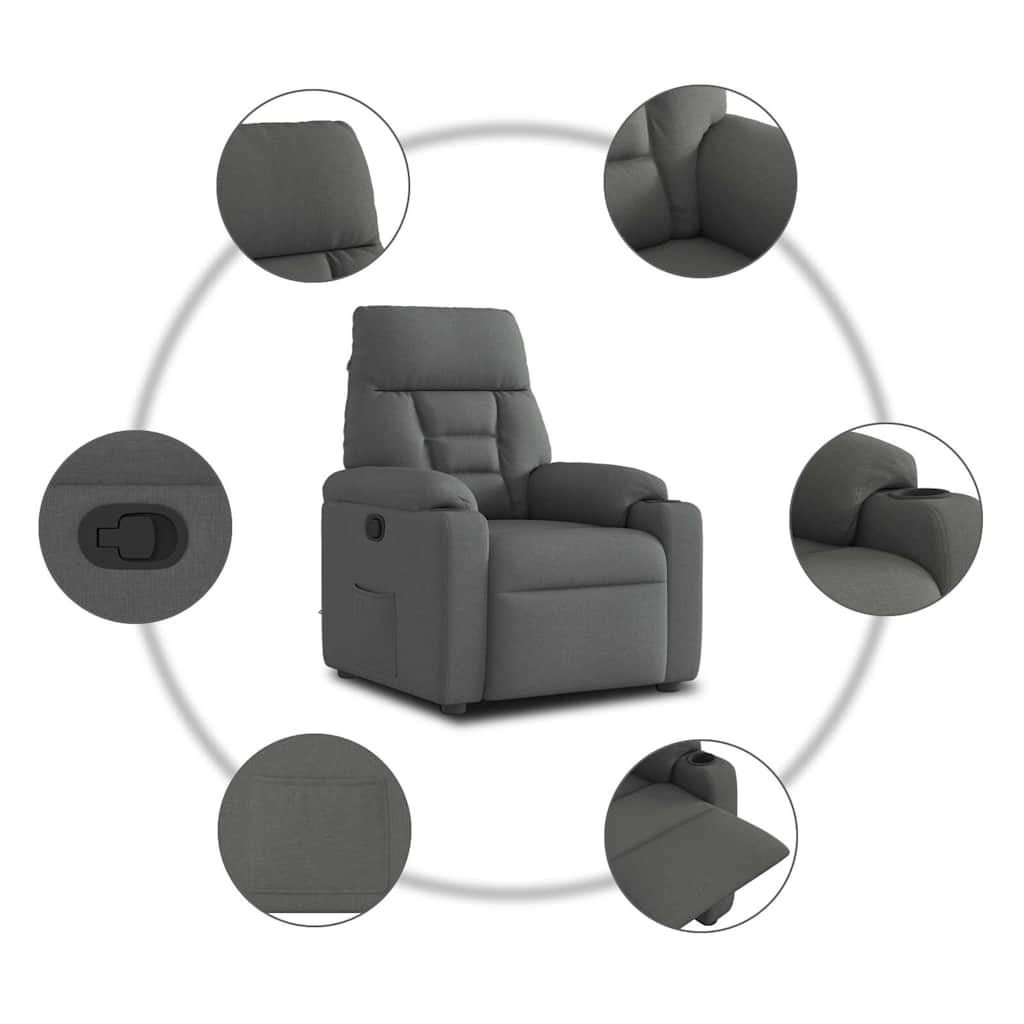 vidaXL Fotoliu rabatabil, gri închis, material textil