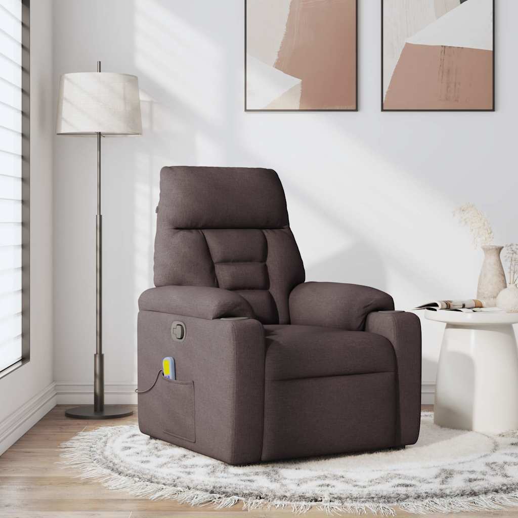 vidaXL Fotoliu de masaj rabatabil, maro închis, material textil