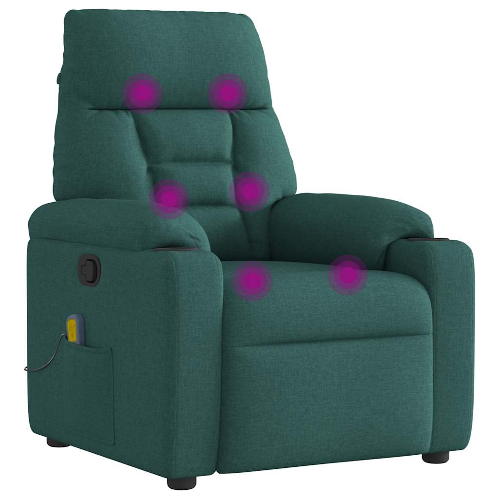 vidaXL Fotoliu de masaj rabatabil, verde închis, material textil vidaXL Fotoliu de masaj rabatabil, verde închis, material textil