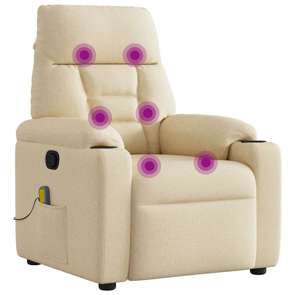 vidaXL Fotoliu rabatabil de masaj, crem, material textil