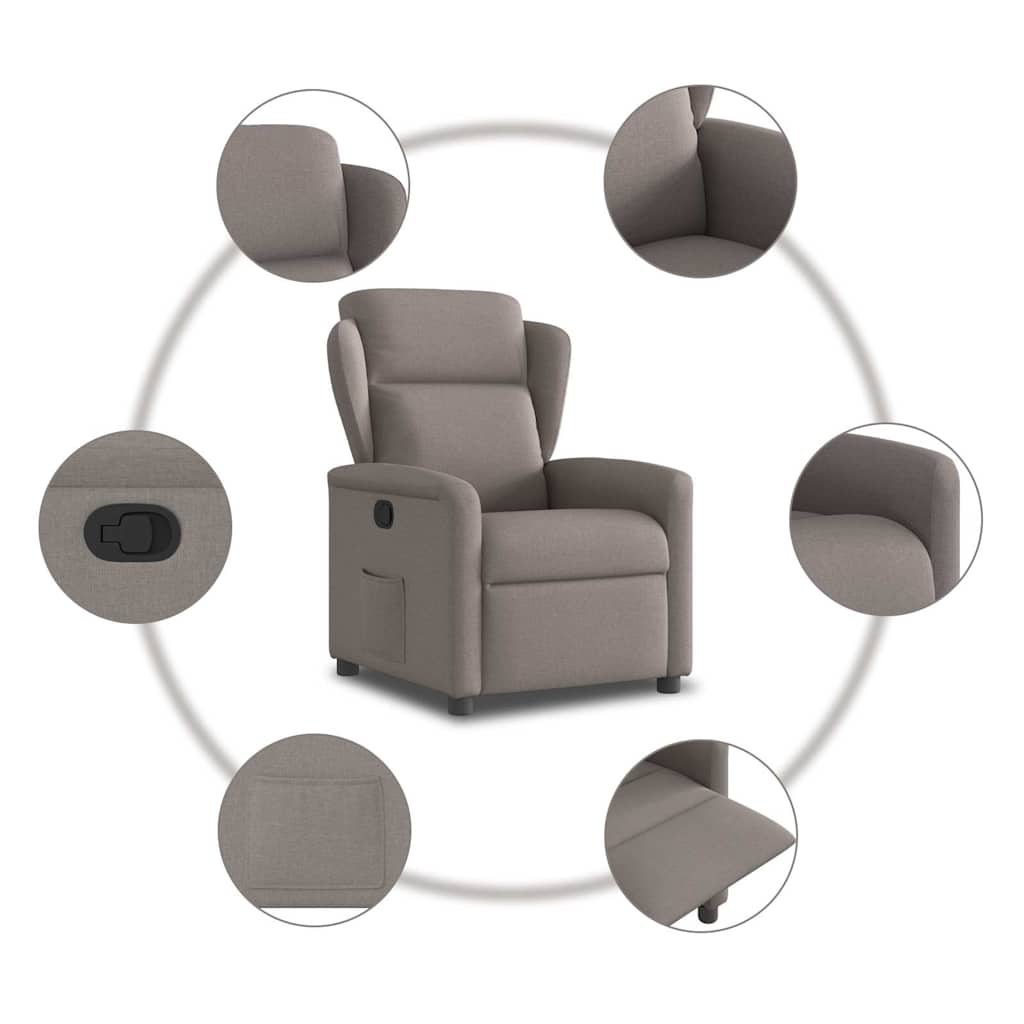 vidaXL Fotoliu rabatabil, gri taupe, material textil