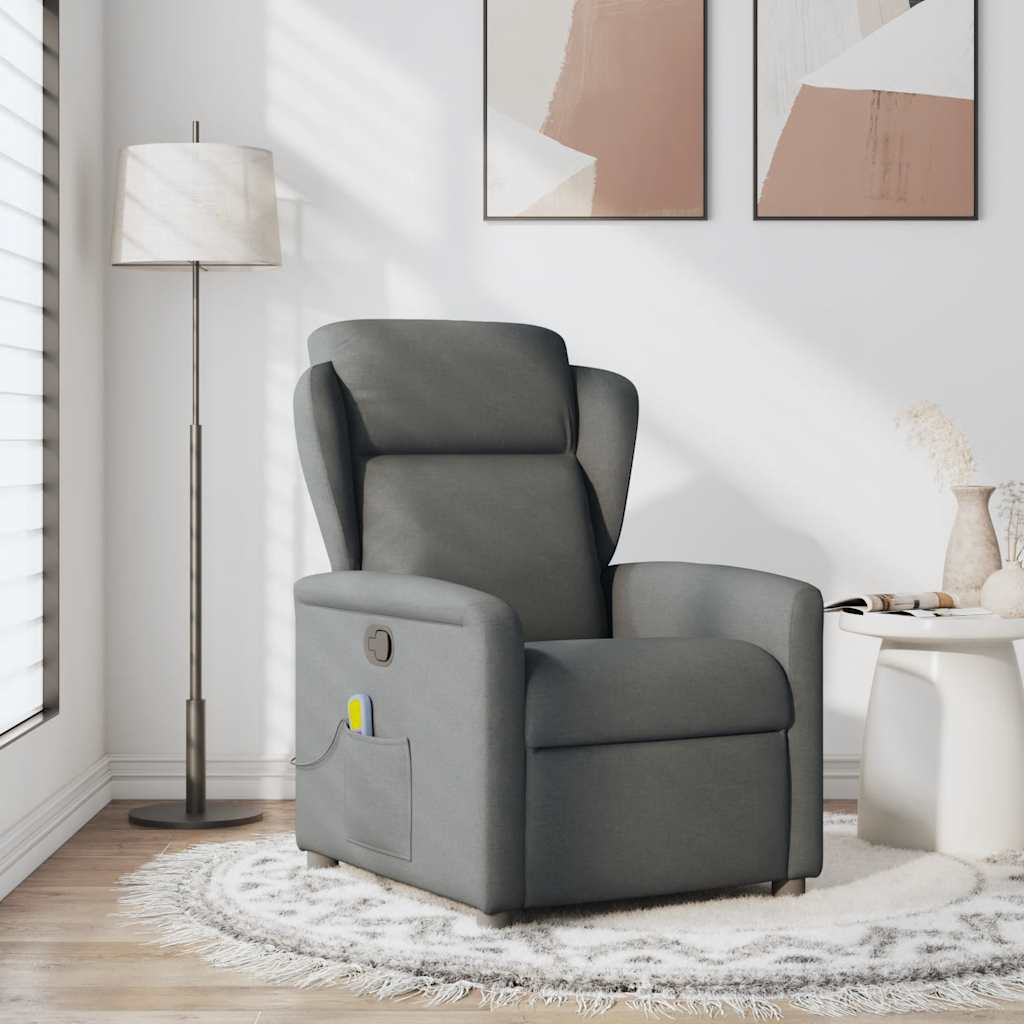 vidaXL Fotoliu de masaj rabatabil, gri închis, material textil vidaXL Fotoliu de masaj rabatabil, gri închis, material textil