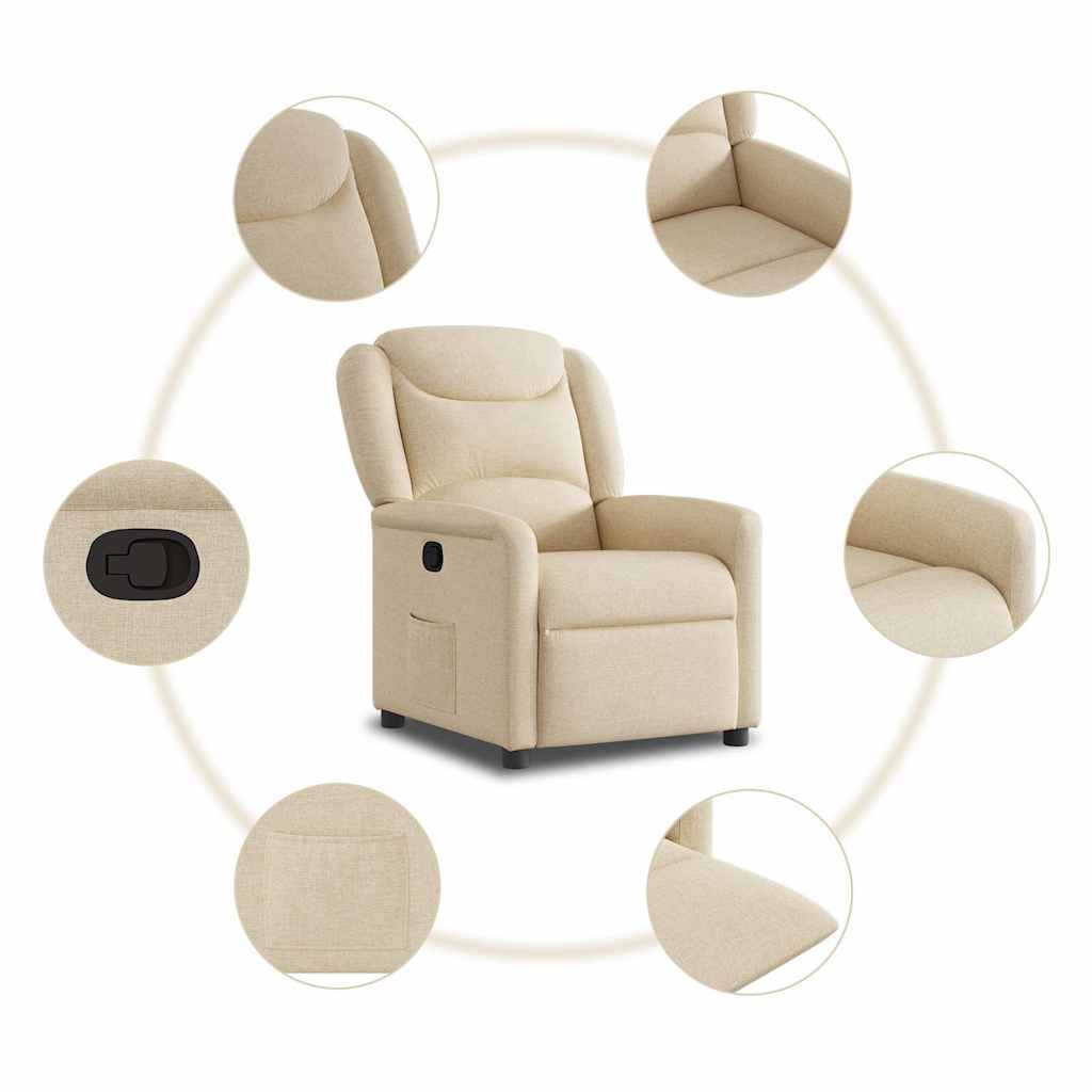 vidaXL Fotoliu rabatabil, crem, material textil