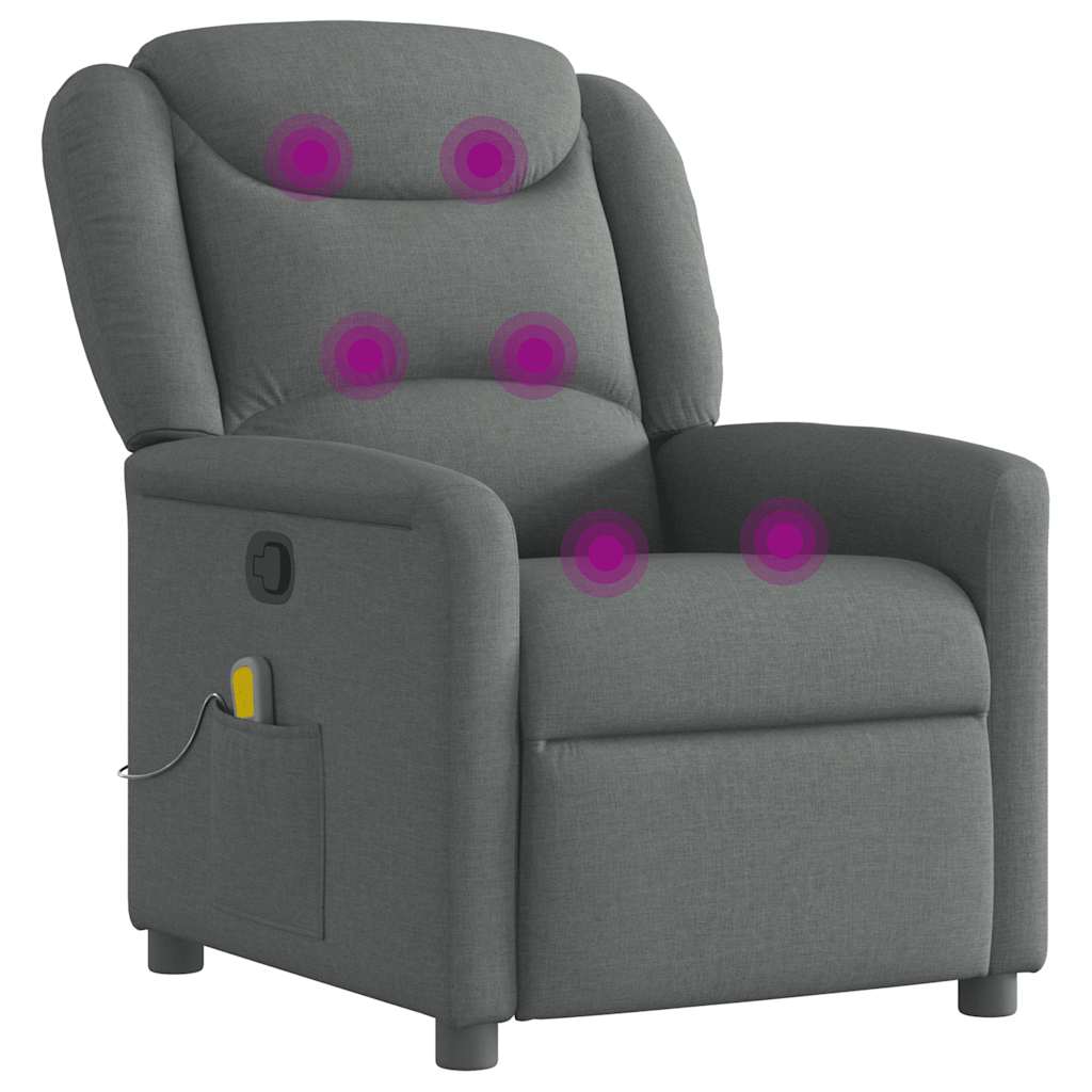 vidaXL Fotoliu de masaj rabatabil, gri închis, material textil