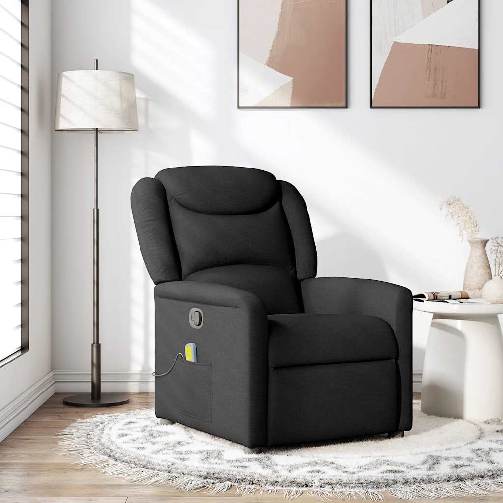 vidaXL Fotoliu de masaj rabatabil, negru, material textil vidaXL Fotoliu de masaj rabatabil, negru, material textil