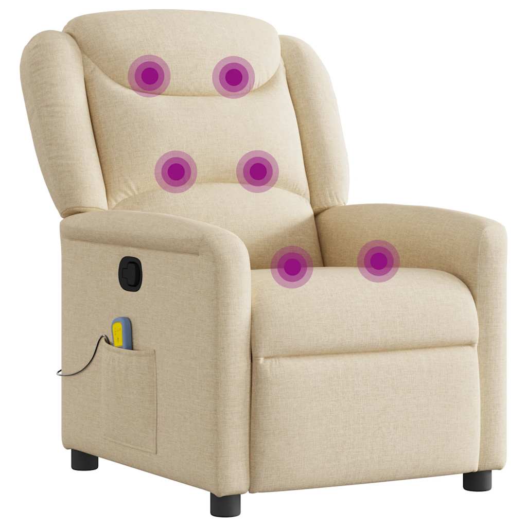 vidaXL Fotoliu rabatabil de masaj, crem, material textil