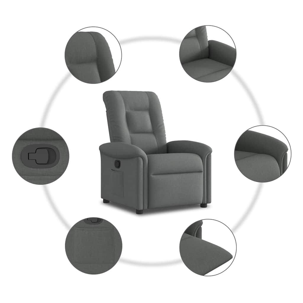 vidaXL Fotoliu rabatabil, gri închis, material textil