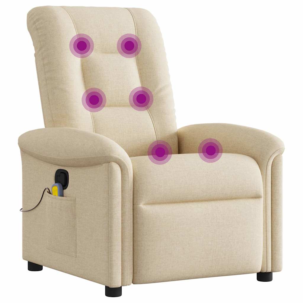 vidaXL Fotoliu rabatabil de masaj, crem, material textil