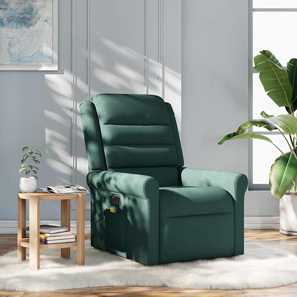 vidaXL Fotoliu de masaj rabatabil, verde închis, material textil vidaXL Fotoliu de masaj rabatabil, verde închis, material textil