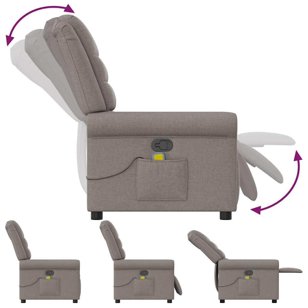 vidaXL Fotoliu de masaj rabatabil, gri taupe, material textil