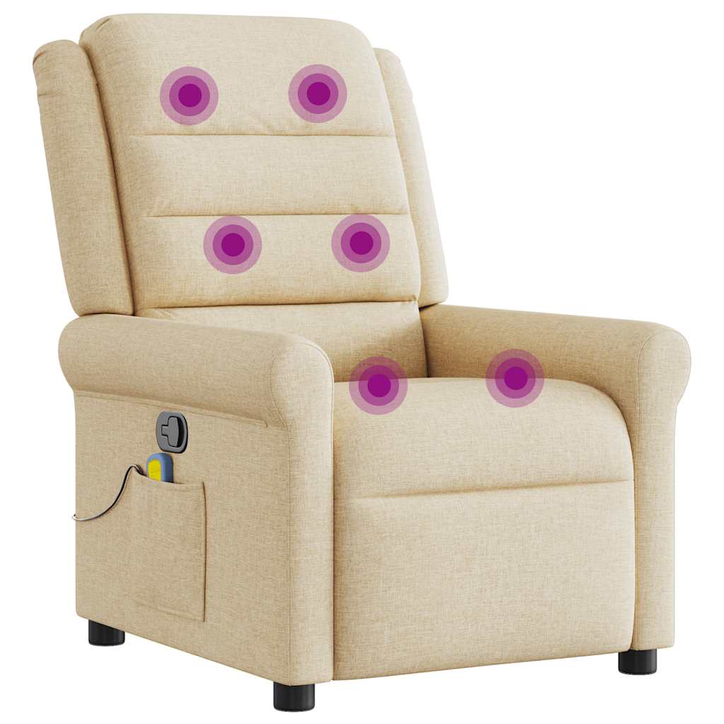 vidaXL Fotoliu rabatabil de masaj, crem, material textil