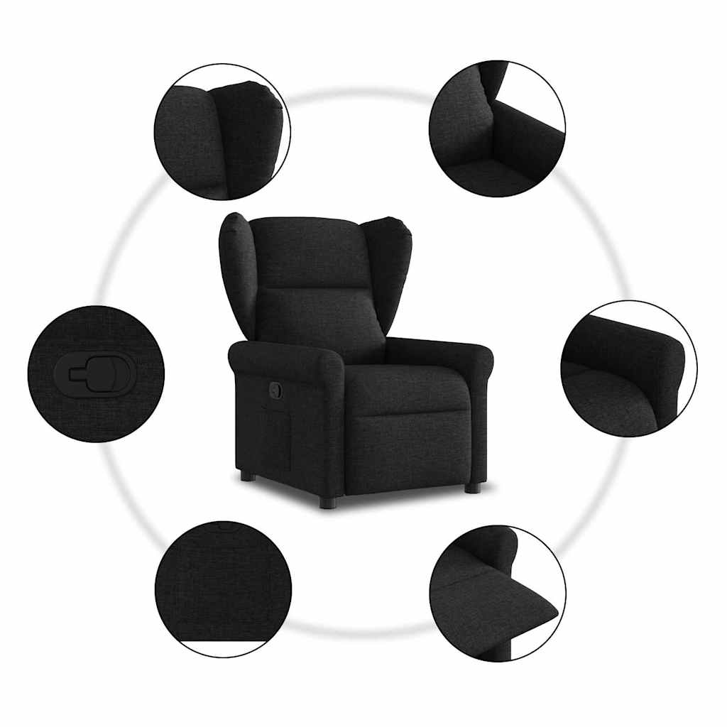 vidaXL Fotoliu rabatabil, negru, material textil vidaXL Fotoliu rabatabil, negru, material textil