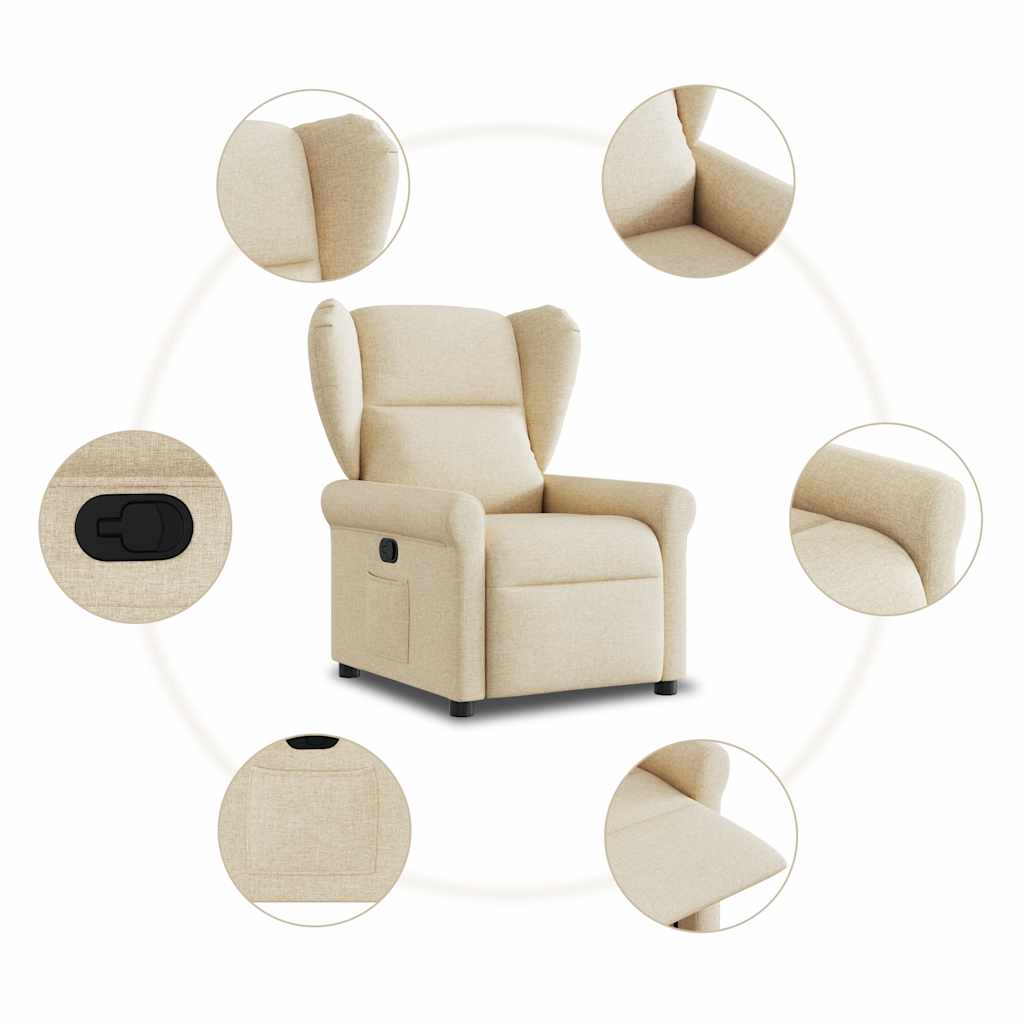 vidaXL Fotoliu rabatabil, crem, material textil