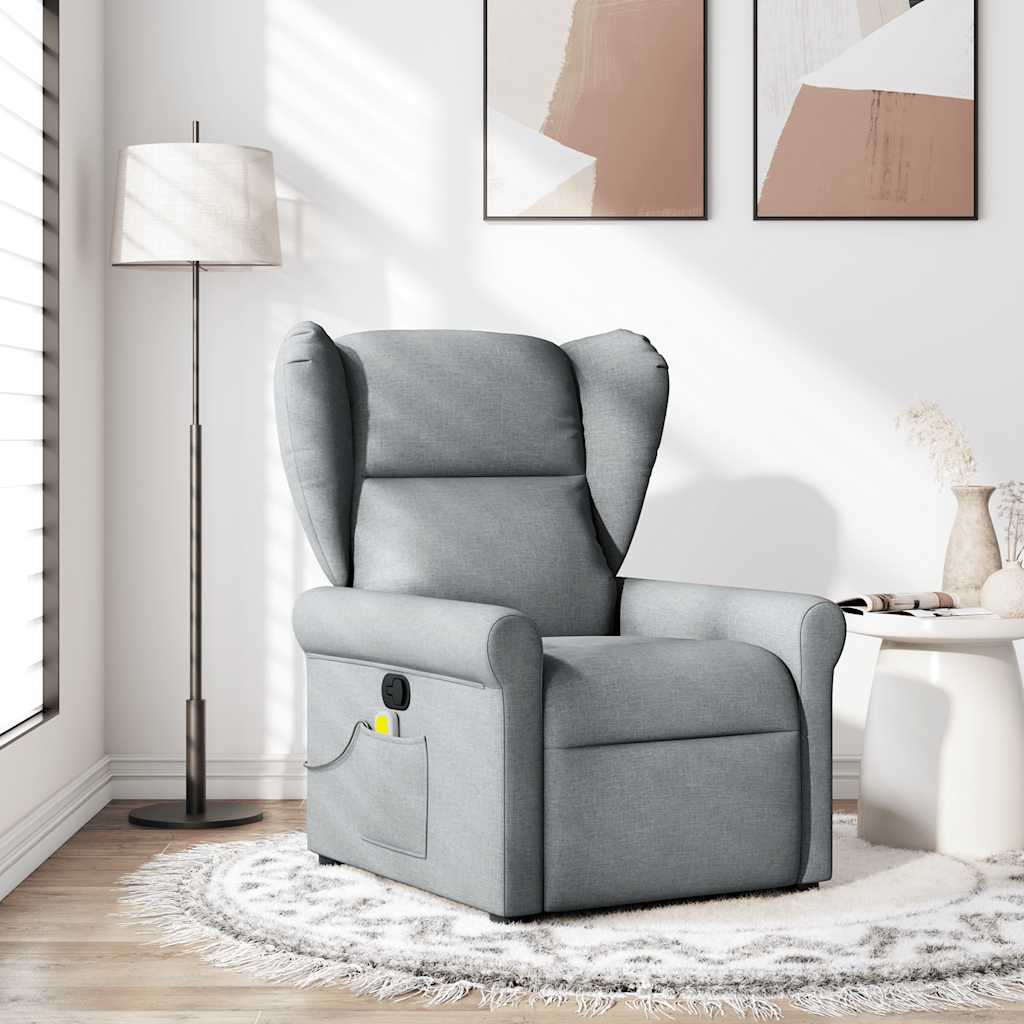 vidaXL Fotoliu de masaj rabatabil, gri deschis, textil vidaXL Fotoliu de masaj rabatabil, gri deschis, textil