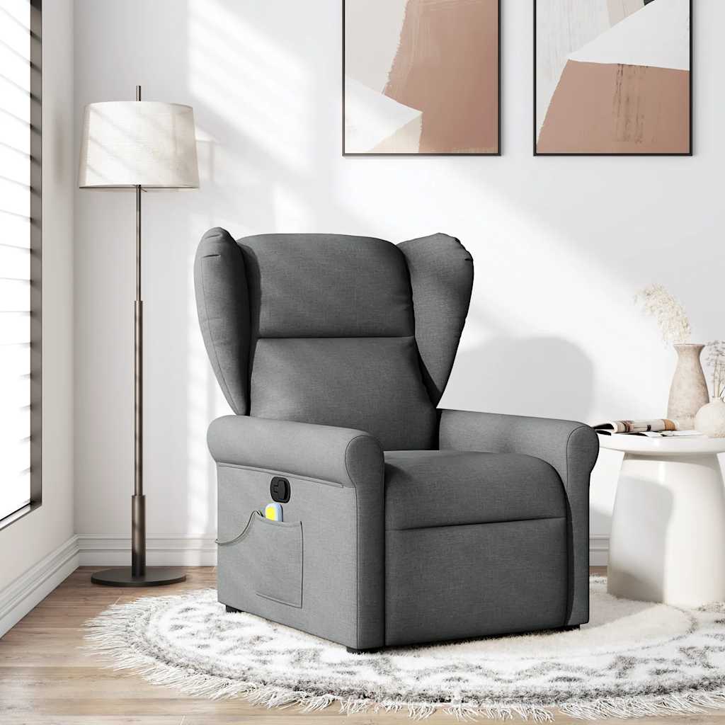 vidaXL Fotoliu de masaj rabatabil, gri închis, material textil