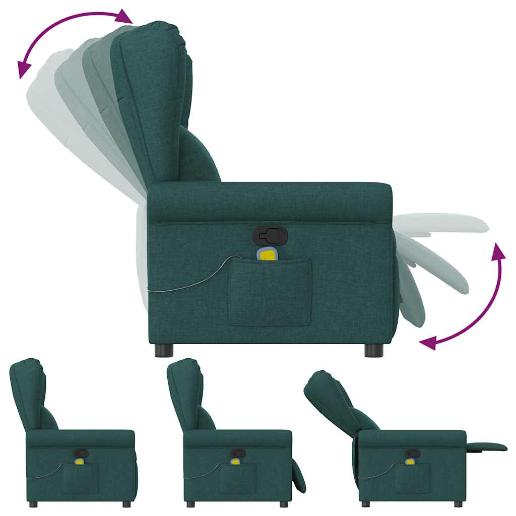 vidaXL Fotoliu de masaj rabatabil, verde închis, material textil vidaXL Fotoliu de masaj rabatabil, verde închis, material textil