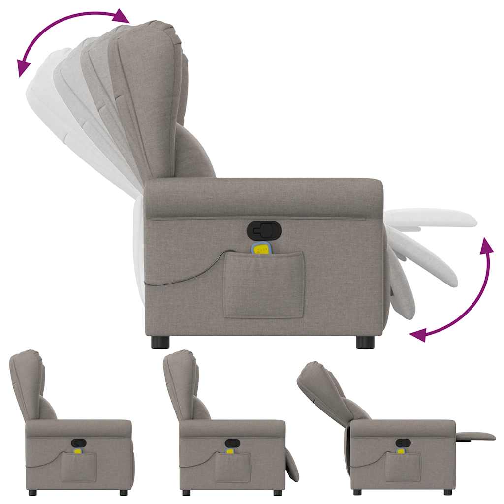 vidaXL Fotoliu de masaj rabatabil, gri taupe, material textil