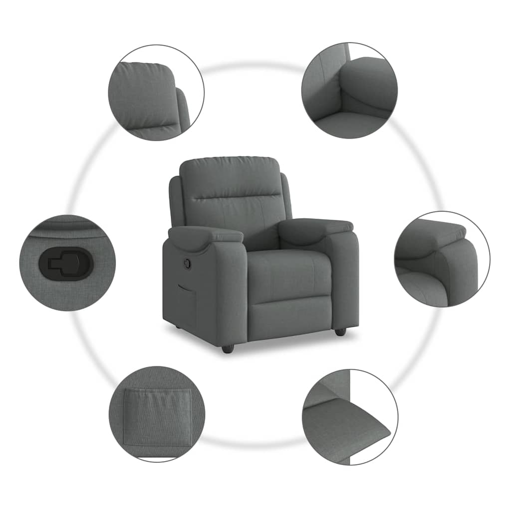 vidaXL Fotoliu rabatabil, gri închis, material textil