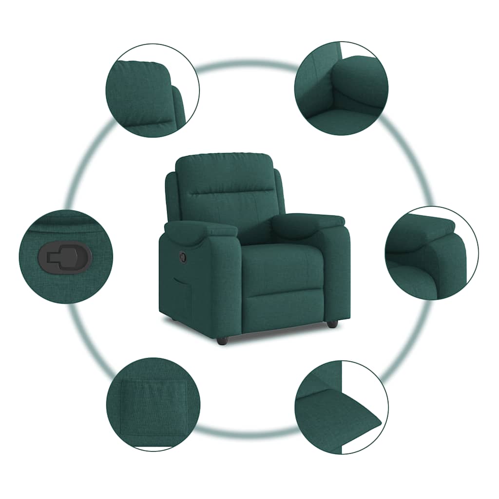 vidaXL Fotoliu rabatabil, verde închis, material textil vidaXL Fotoliu rabatabil, verde închis, material textil
