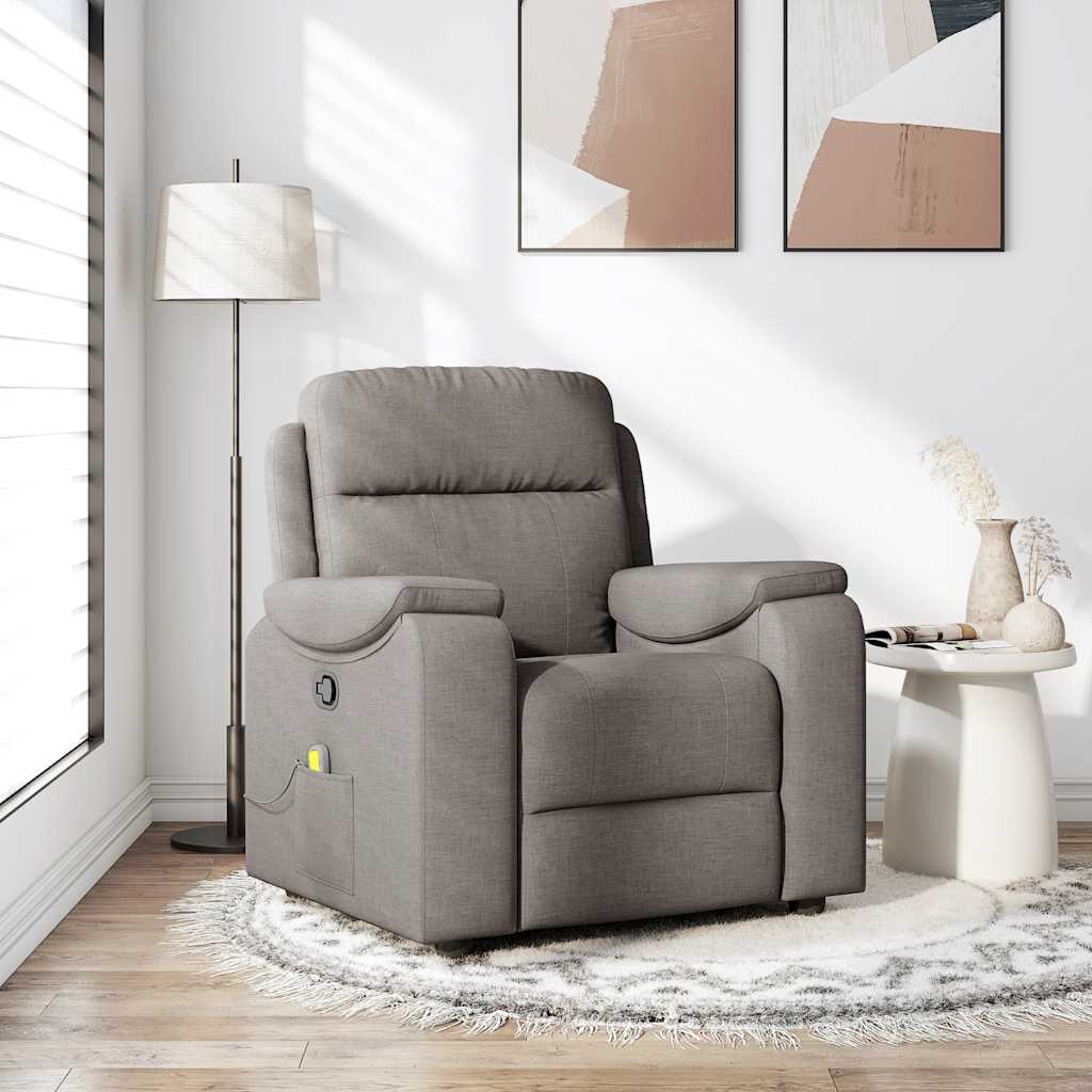 vidaXL Fotoliu de masaj rabatabil, gri taupe, material textil vidaXL Fotoliu de masaj rabatabil, gri taupe, material textil