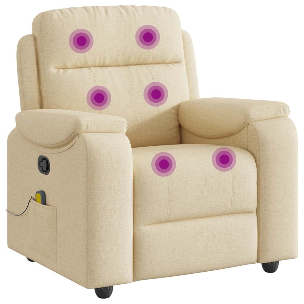 vidaXL Fotoliu rabatabil de masaj, crem, material textil