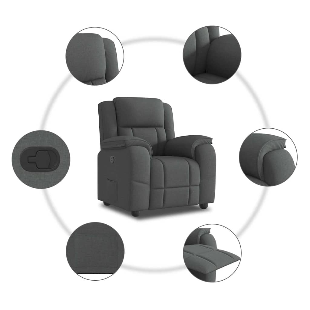 vidaXL Fotoliu rabatabil, gri închis, material textil