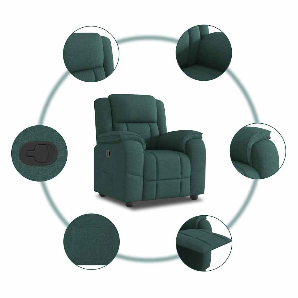 vidaXL Fotoliu rabatabil, verde închis, material textil vidaXL Fotoliu rabatabil, verde închis, material textil