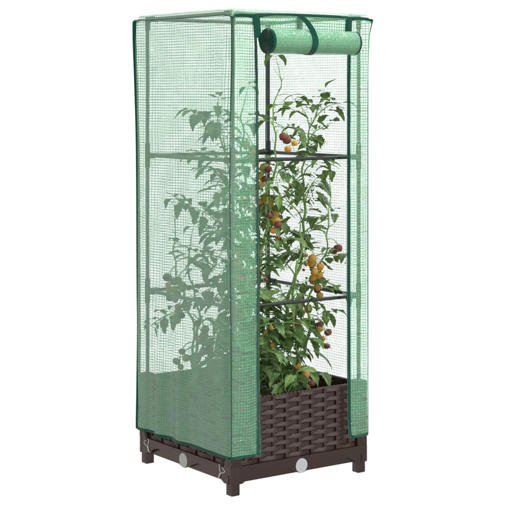 vidaXL Strat înălțat cu husă de seră, aspect ratan, 40x40x123 cm
