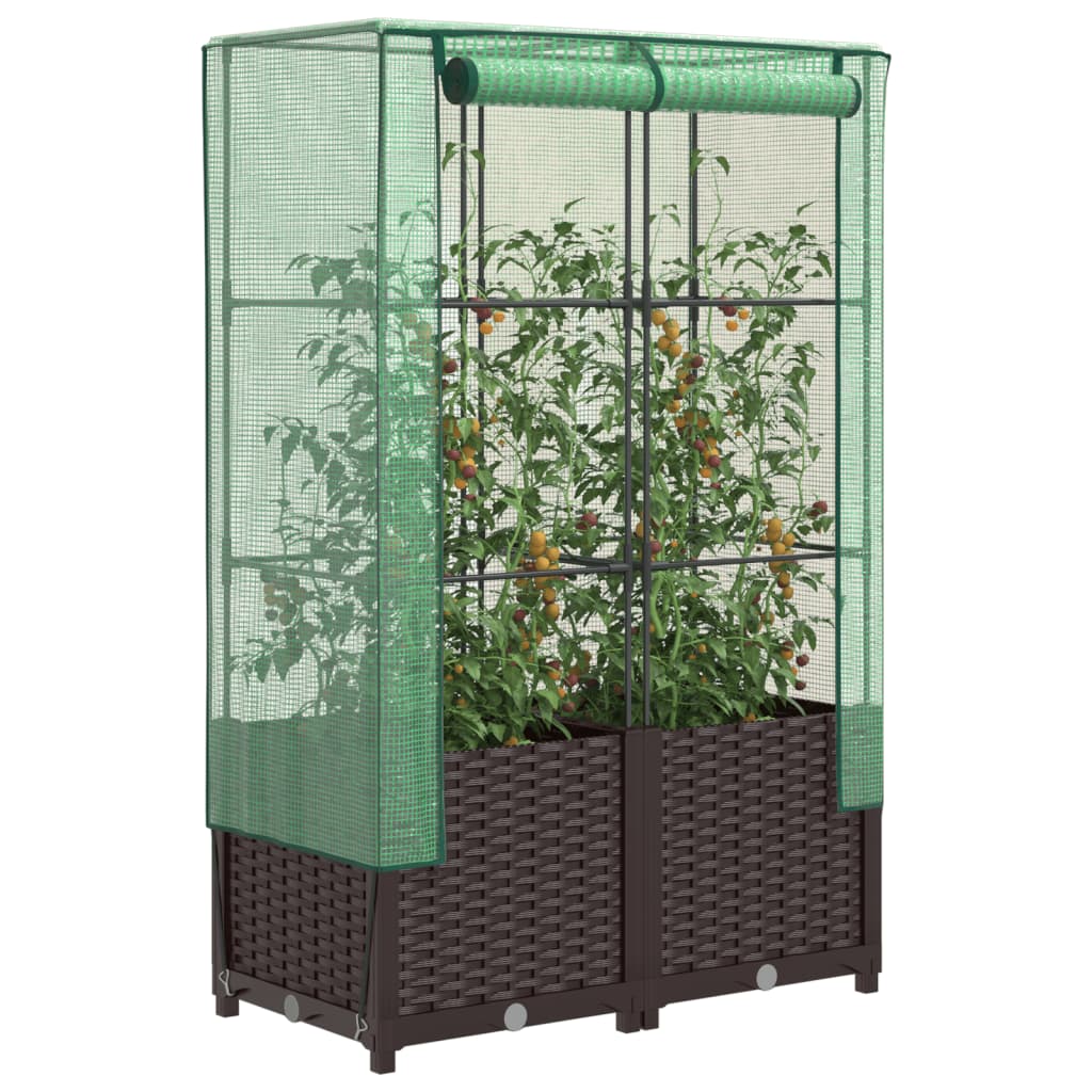 vidaXL Strat înălțat cu husă de seră, aspect ratan, 80x40x138 cm vidaXL Strat înălțat cu husă de seră, aspect ratan, 80x40x138 cm