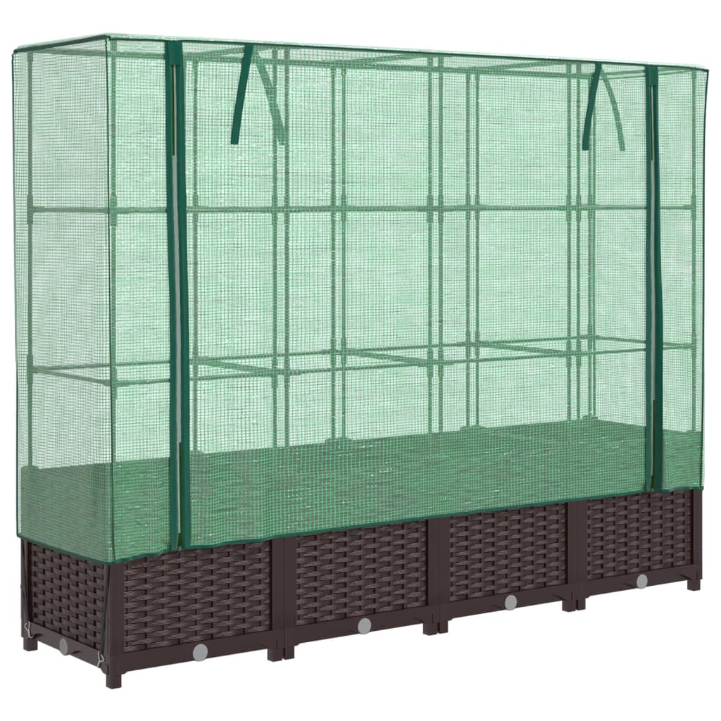 vidaXL Strat înălțat cu husă de seră, aspect ratan, 160x40x138 cm