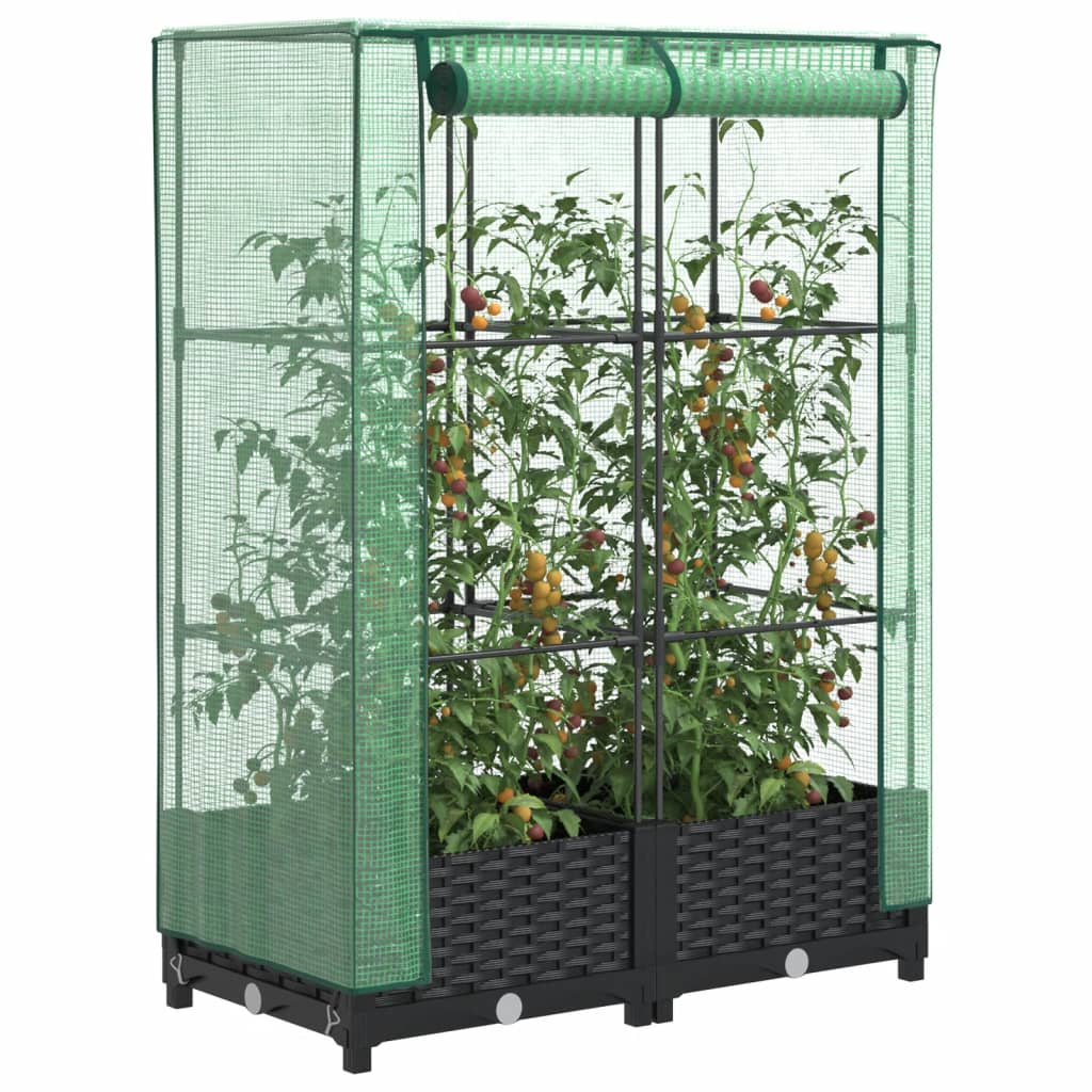 vidaXL Strat înălțat cu husă de seră, aspect ratan, 80x40x123 cm vidaXL Strat înălțat cu husă de seră, aspect ratan, 80x40x123 cm