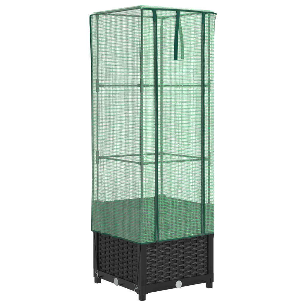 vidaXL Strat înălțat cu husă de seră, aspect ratan, 40x40x139 cm vidaXL Strat înălțat cu husă de seră, aspect ratan, 40x40x139 cm