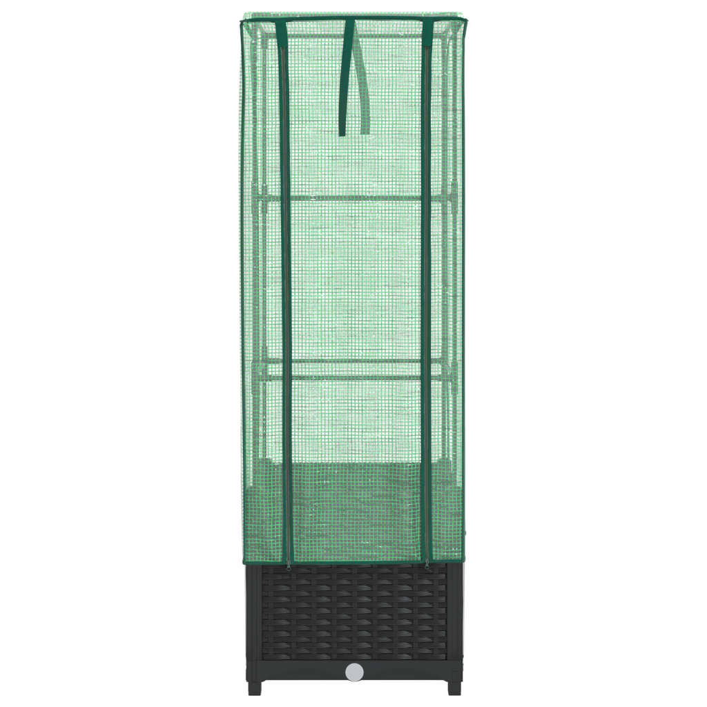 vidaXL Strat înălțat cu husă de seră, aspect ratan, 40x40x139 cm vidaXL Strat înălțat cu husă de seră, aspect ratan, 40x40x139 cm