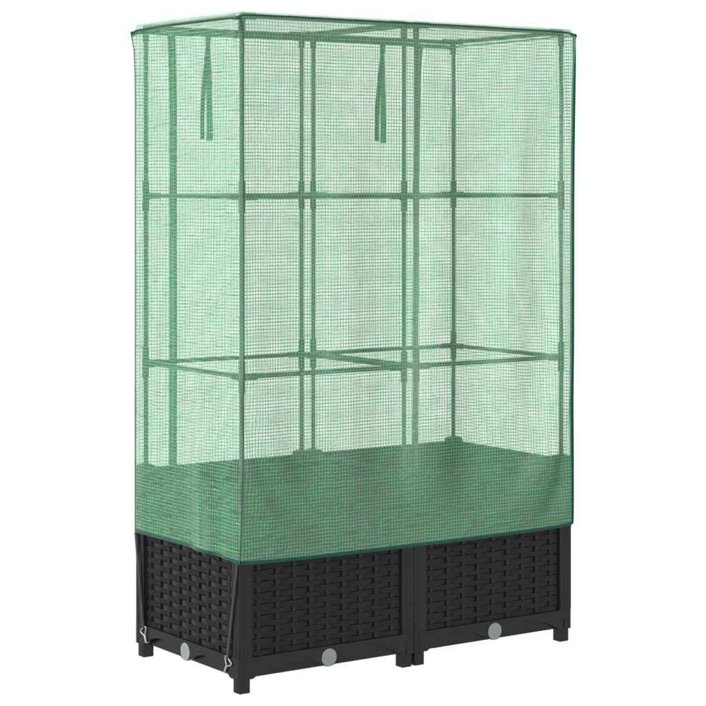 vidaXL Strat înălțat cu husă de seră, aspect ratan, 80x40x138 cm vidaXL Strat înălțat cu husă de seră, aspect ratan, 80x40x138 cm