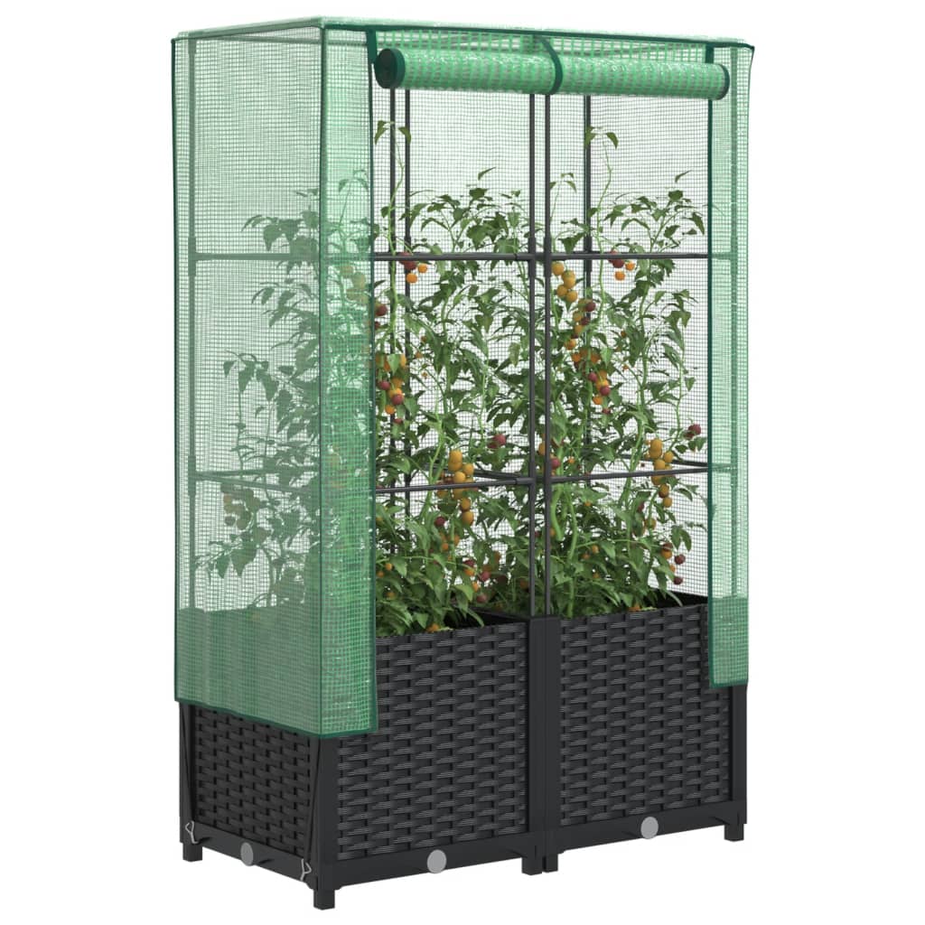 vidaXL Strat înălțat cu husă de seră, aspect ratan, 80x40x138 cm vidaXL Strat înălțat cu husă de seră, aspect ratan, 80x40x138 cm
