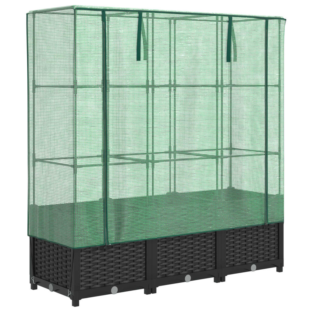 vidaXL Strat înălțat cu husă de seră, aspect ratan, 120x40x138 cm