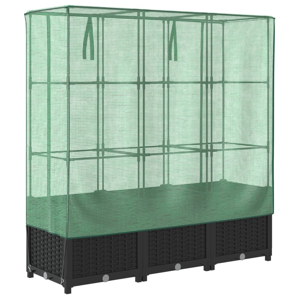 vidaXL Strat înălțat cu husă de seră, aspect ratan, 120x40x138 cm