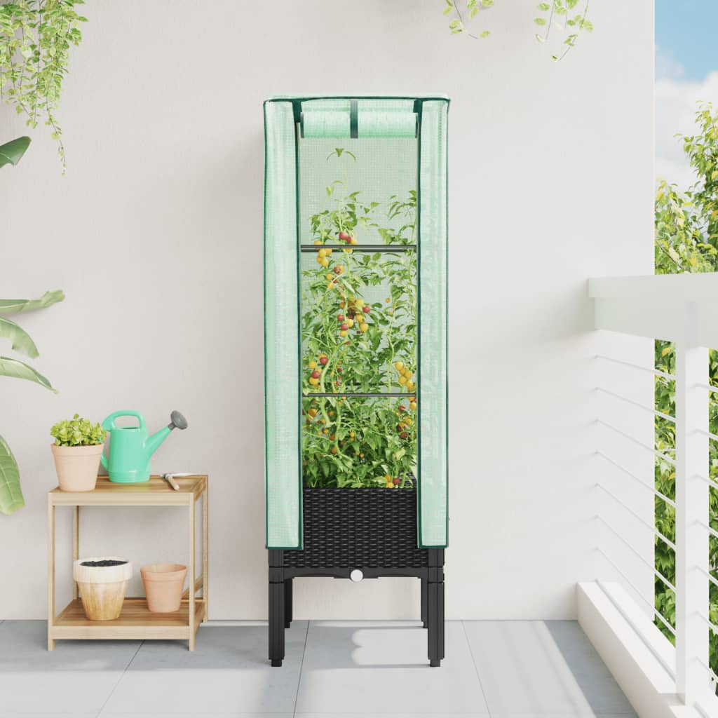 vidaXL Strat înălțat cu husă de seră, aspect ratan, 40x40x140 cm vidaXL Strat înălțat cu husă de seră, aspect ratan, 40x40x140 cm