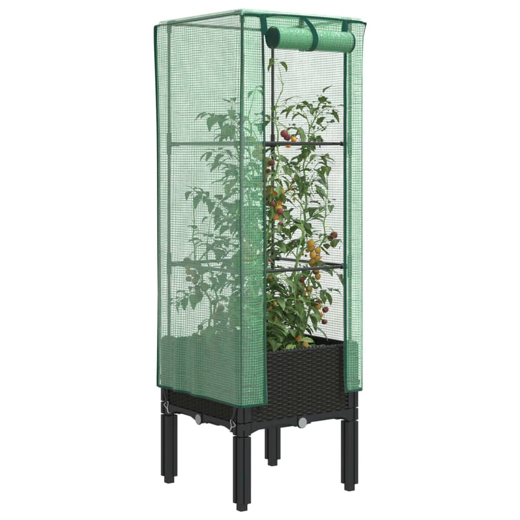vidaXL Strat înălțat cu husă de seră, aspect ratan, 40x40x140 cm vidaXL Strat înălțat cu husă de seră, aspect ratan, 40x40x140 cm