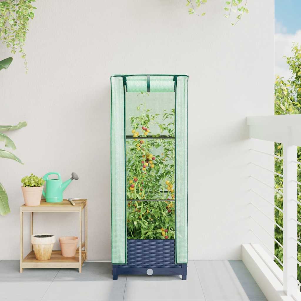 vidaXL Strat înălțat cu husă de seră, aspect ratan, 40x40x123 cm