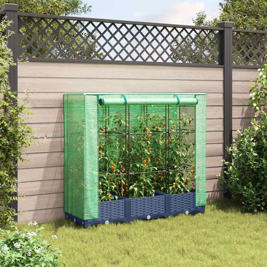 vidaXL Strat înălțat cu husă de seră, aspect ratan, 120x40x123 cm vidaXL Strat înălțat cu husă de seră, aspect ratan, 120x40x123 cm