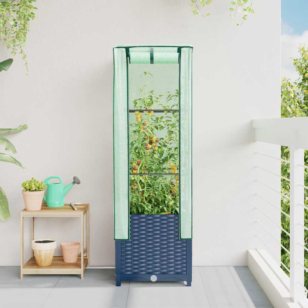 vidaXL Strat înălțat cu husă de seră, aspect ratan, 40x40x139 cm vidaXL Strat înălțat cu husă de seră, aspect ratan, 40x40x139 cm